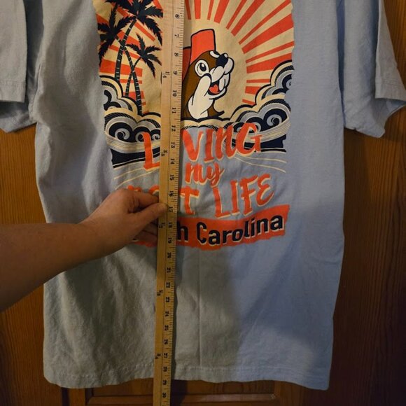 Buc-ee's Adult Large blue tee 100% Cotton South Carolina Living my best life - Picture 5 of 6